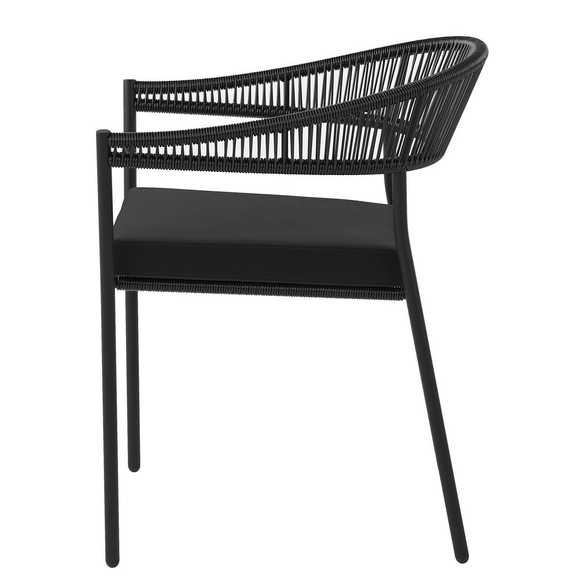 STAPELSTUHL - Stahl / Polyrattan - Schwarz - 2er-Set - Schwarz, Naturmaterialien/Textil (55/76/58cm) - home24