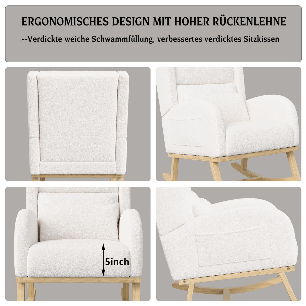 SCHAUKELSTUHL Weiß, Teddy-Samt, 79 x 69 x 87 cm - Weiß, Holz/Textil (65/89/92cm) - PARAFTA HOME