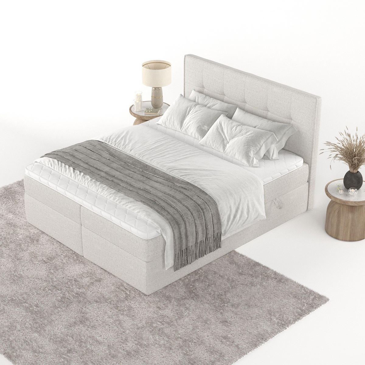 BOXBETT Mireo 140/200 cm Hellbeige im Riva Stoff - Sandfarben/Schwarz, Holz/Holzwerkstoff (140/200cm) - AltaBeds