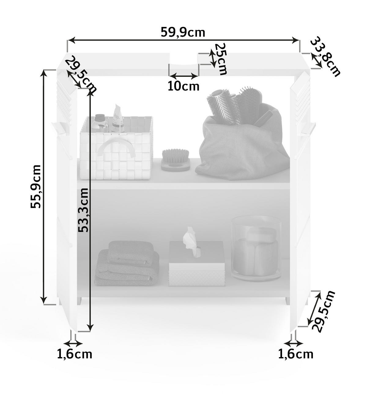 WASCHBECKENUNTERSCHRANK, weiß Hochglanz 60 cm, Unterschrank mit viel Stauraum - Weiß Hochglanz/Silberfarben, Holzwerkstoff/Kunststoff (60/56/34cm) - Inn.Furn