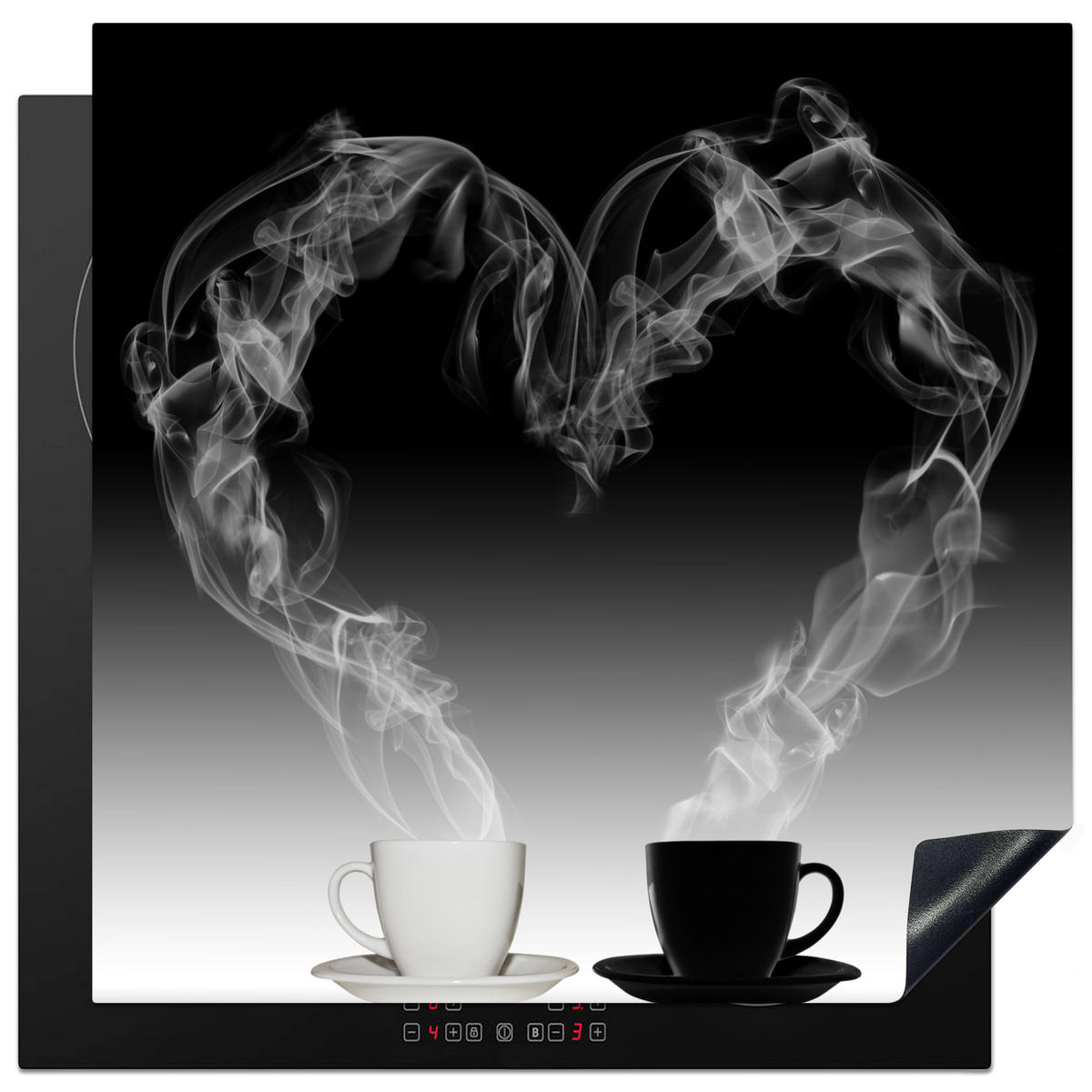HERDABDECKPLATTE Kaffee - Herz - Schwarz und weiß - Tassen 78x78 cm - Weiß, Kunststoff (78/0.2/78cm) - MuchoWow