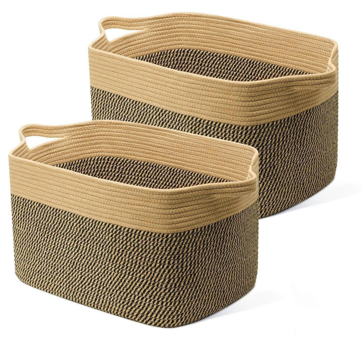 WÄSCHEKORB 2-teiliges Set Baumwolle 63L Jute & Schwarz - Multicolor, Naturmaterialien (55/38/30cm)