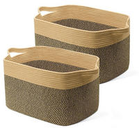 WÄSCHEKORB 2-teiliges Set Baumwolle 63L Jute & Schwarz - Multicolor, Naturmaterialien (55/38/30cm)