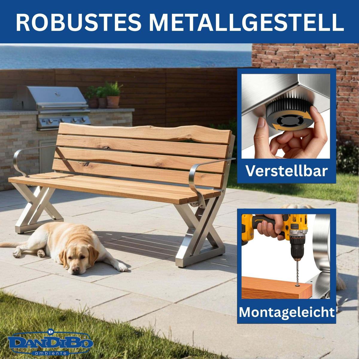 BANKGESTELL mit Lehne Edelstahl 45/75 cm - Edelstahlfarben, Metall (45/75/5cm) - DanDiBo