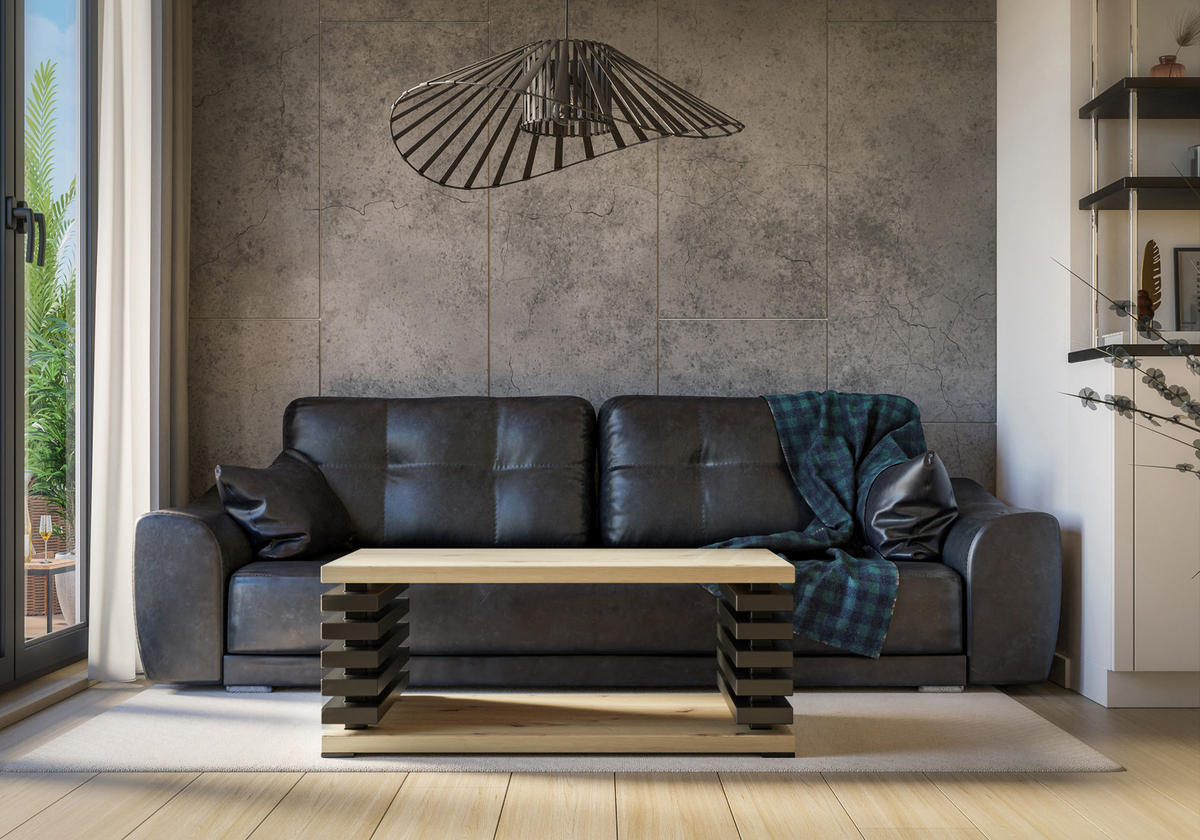KAFFEETISCH 120x60x44 cm - Artisan Eiche Optik / Schwarz - ORTO - Schwarz, Holzwerkstoff (120/60/44cm) - ALTDECOR