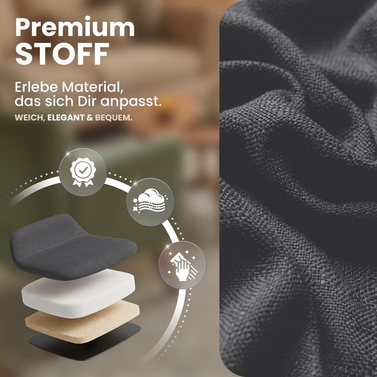 STUHL 2 Stoff Grau - Schwarz/Grau, Textil/Metall (45/84/55cm) - CLP