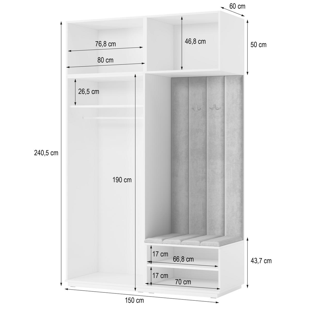 GARDEROBENSCHRANK REMA 150/240/60 cm Modern Eichefarben - Eichefarben/Schwarz, Holzwerkstoff (150/240/60cm) - MASSENO