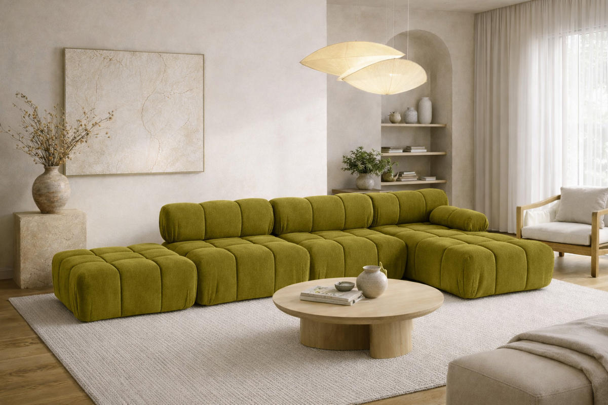 ECKSOFA L-Form XL, Stoff Velours Salvador, Olive, Rechts, Selia L XL - Olivgrün, Holz (380/160cm) - Kaiser Möbel