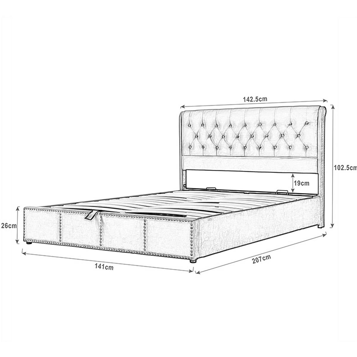 POLSTERBETT 140/200 cm mit Bettkasten, Lattenrost und Nieten, Baumwolle-Leinen, Grau - Grau, Textil (140/200cm) - Redom