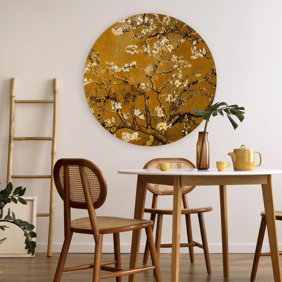 WANDBILD Mandelblüte - Kunst - Van Gogh - Gold 90x90 cm - Wengefarben, Kunststoff (90/90cm) - MuchoWow