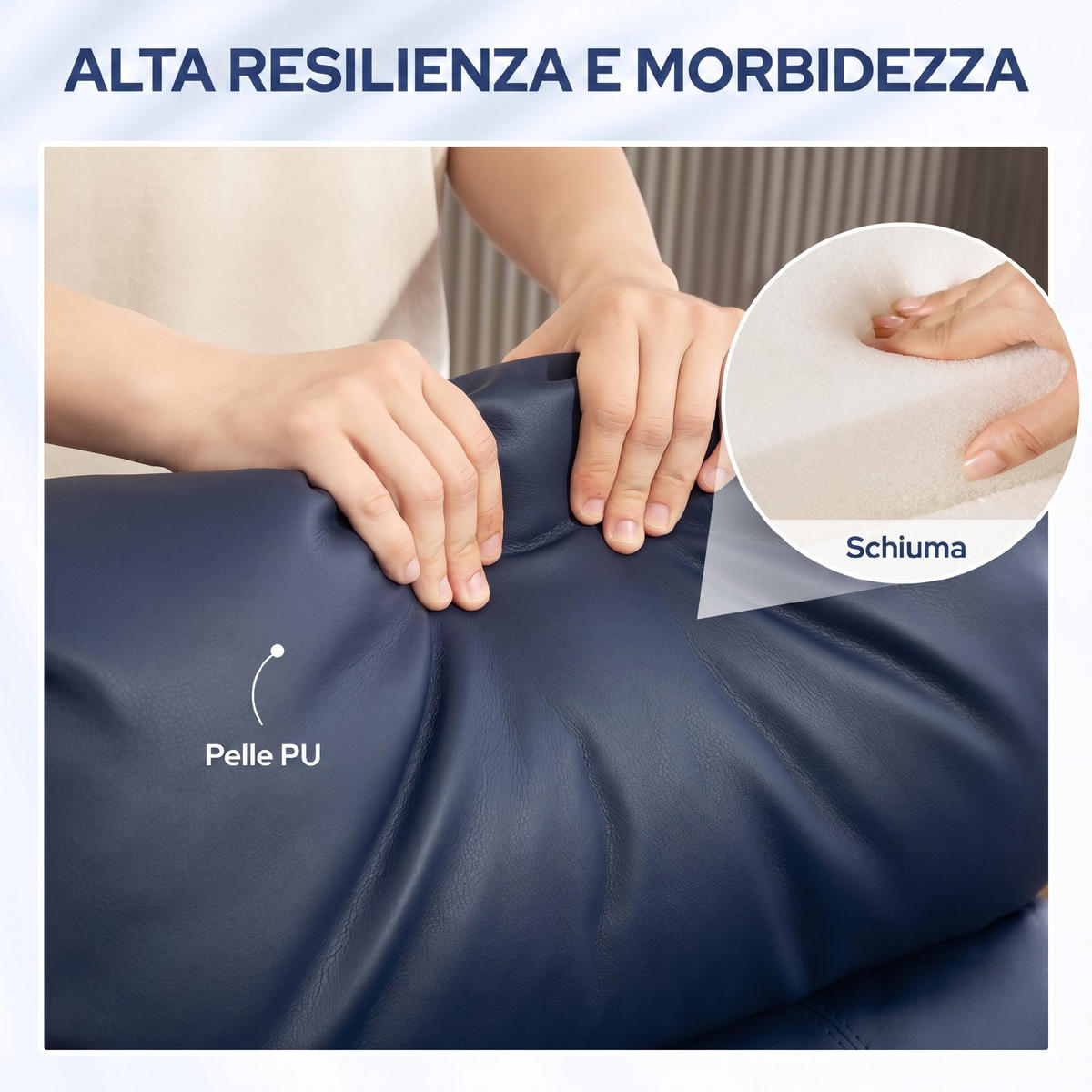 MASSAGESESSEL,PU-LEDER verstellbar Fernbedienung Fußstütze,dunkelblau - Blau, Leder (68/98/88cm) - Vallsero