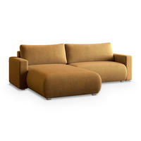 ECKSOFA TURIN P Gelb Kordstoff mit Schlaffunktion - Gelb, Holz (265/183cm) - MASSENO