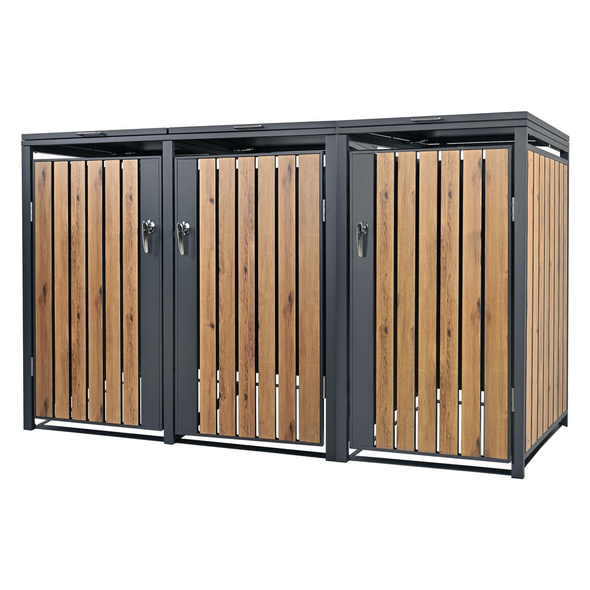 MÜLLTONNENBOX 3er Anthrazit-Eichenoptik - Graubraun, Metall (80/116.3/200cm) - ML-DESIGN