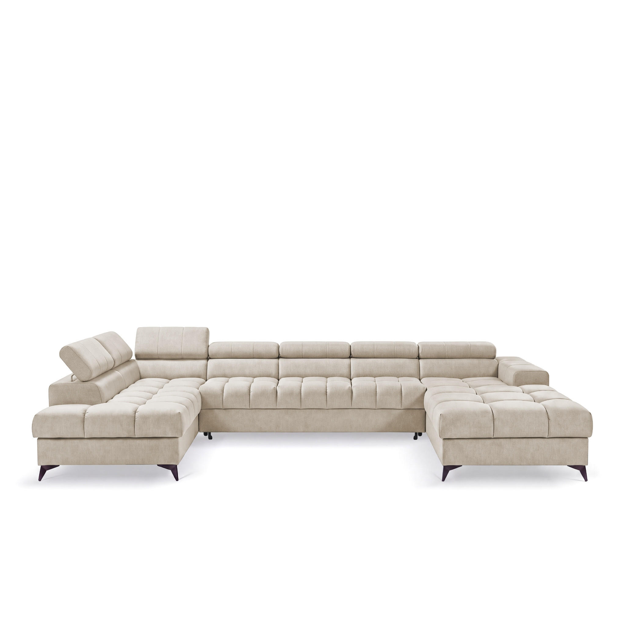 ECKSOFA PUDDING MAXI U Links mit Schlaffunktion 125x330 Velours Creme - Creme/Schwarz, Holz/Textil (203/421cm) - Muffo