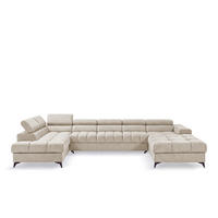ECKSOFA PUDDING MAXI U Links mit Schlaffunktion 125x330 Velours Creme - Creme/Schwarz, Holz/Textil (203/421cm) - Muffo