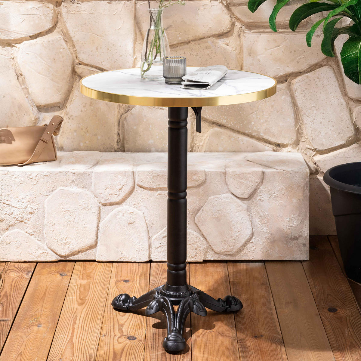TISCHPLATTE runder 60 cm, Weiß - Klar/Goldfarben, Metall (60/2.5/60cm) - Oviala