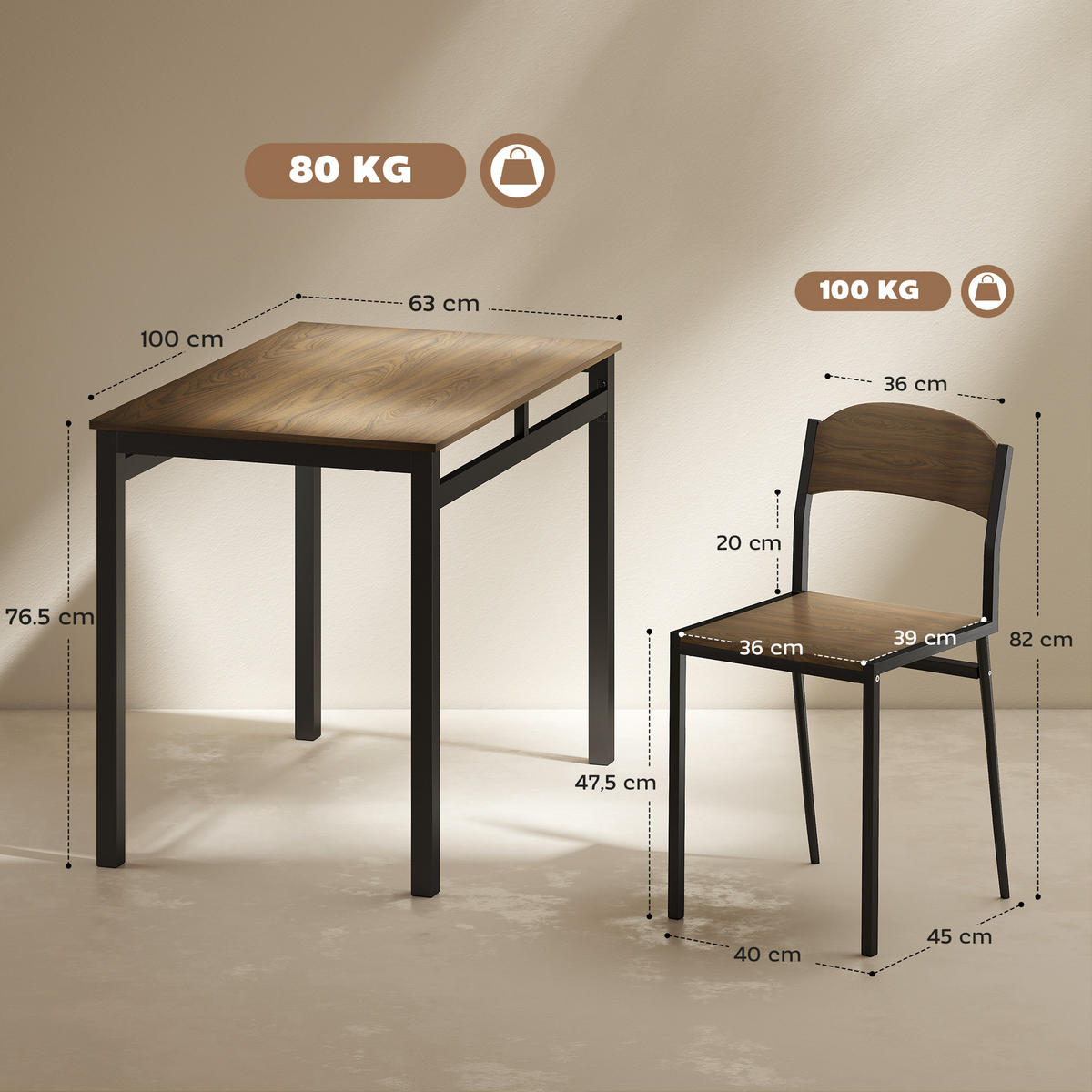 ESSZIMMER-SET, rechteckig 100×63cm 5-teilig, natur - Braun, Holzwerkstoff (63/76.5/100cm) - Vallsero