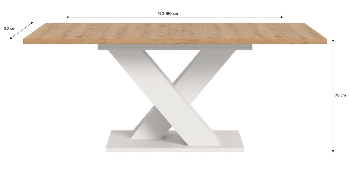 ESSTISCH MOTION (B/H/T: ca. 150/76/90 cm) in Weiß/Artisan Oak Nachbildung - Weiß, Holzwerkstoff (90/150/76cm)