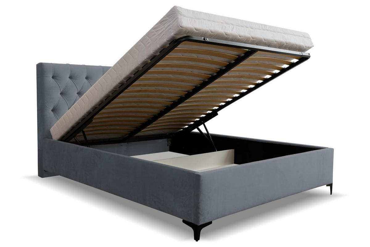 POLSTERBETT CHESTERFIELD mit Bettkasten Velour Stoff 140 x 200 cm - Grau, Holzwerkstoff (140/200cm) - VENASI MÖBEL