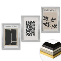 WANDBILDER 3er Set - 20x30 cm Silberner Rahmen - Abstrakte Pflanzenmuster - Silberfarben, Kunststoff (20/30cm) - ArtPrintCave