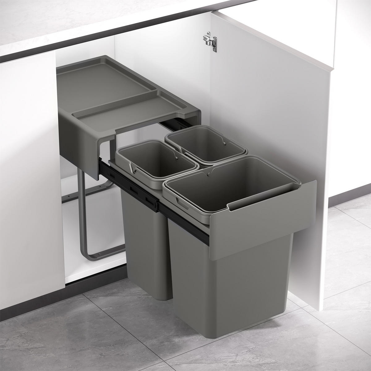 EINBAUMÜLLEIMER EMCombo40 40L - Grau, Kunststoff (33.5/42/48cm) - SVITA