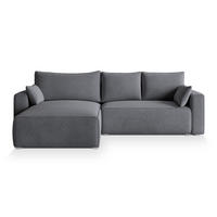 ECKSOFA FORIL Grau Velours-Stoff mit Schlaffunktion - Grau, Holz (265/178cm) - MASSENO