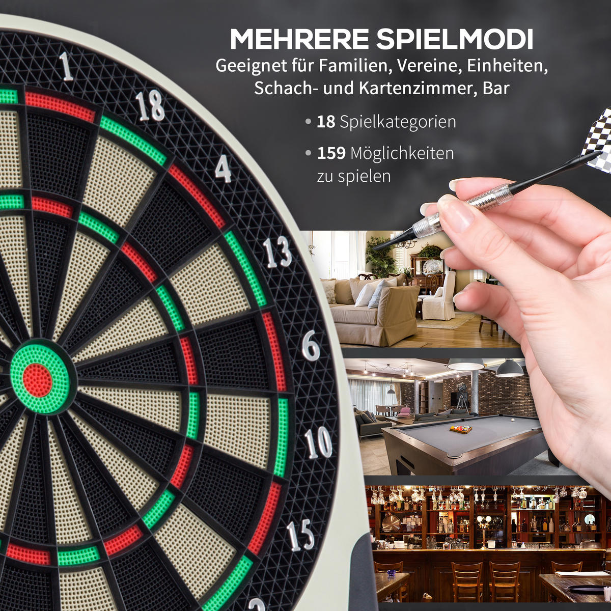 ELEKTRONISCHE Dartscheibe - Schwarz, Kunststoff (50/44cm) - HOMCOM