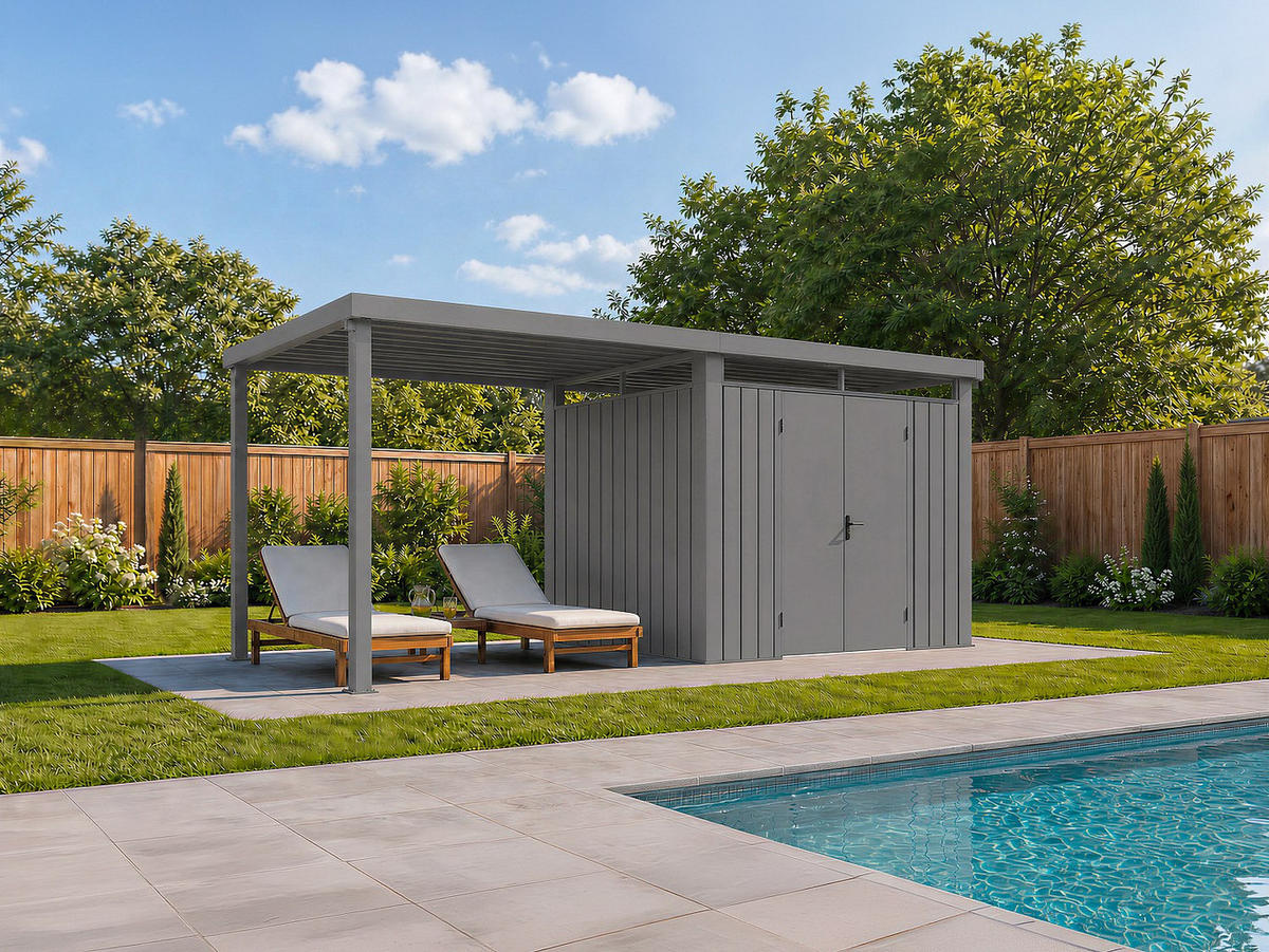 SCHREBERGARTENHAUS - 256 cm x 193 cm - metall - grau Merano - Grau, Metall (256/214/193cm) - Vente-Unique