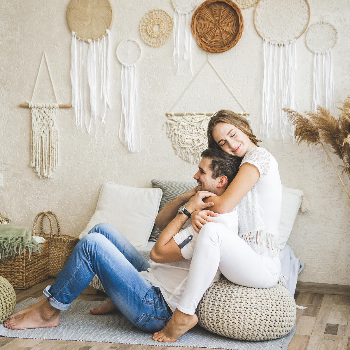 MAKRAMÉ nástenný dekor - krémová, drevo/textil (60.5/1.5cm) - Relaxdays