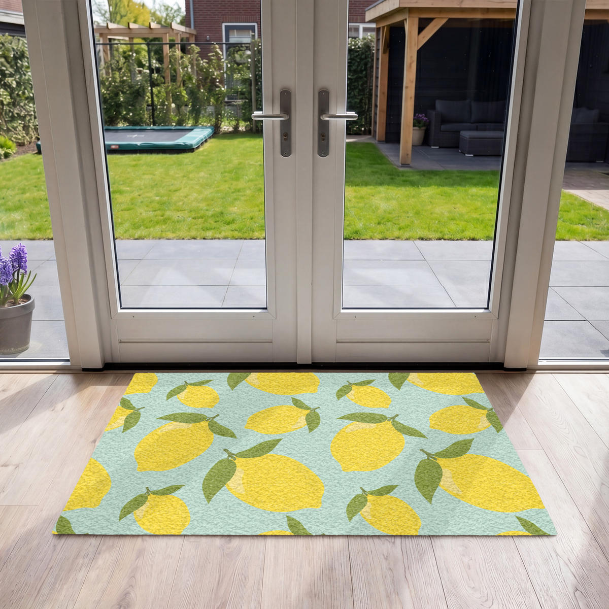 ROHOŽKA Citrony vzor - Žlutá - Modrá - Vzor - Ovoce 120x80 cm - žlutá, textil/umělá hmota (120/0.4cm) - MuchoWow