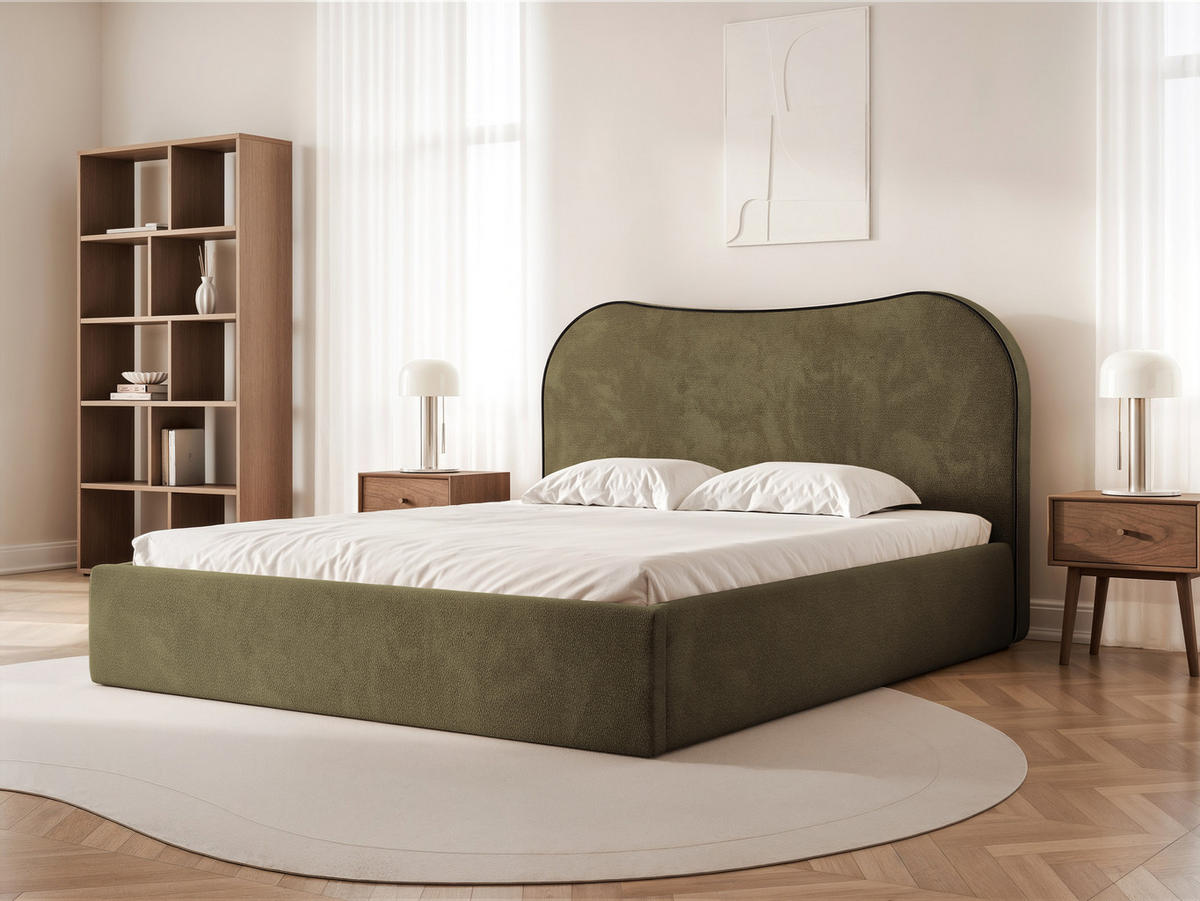 POLSTERBETT Rotello 200x200 cm Olivgrün Chenille Stoff – (Bettkasten, Lattenrost) - Olivgrün, Holz/Holzwerkstoff (200/200cm) - Ravio