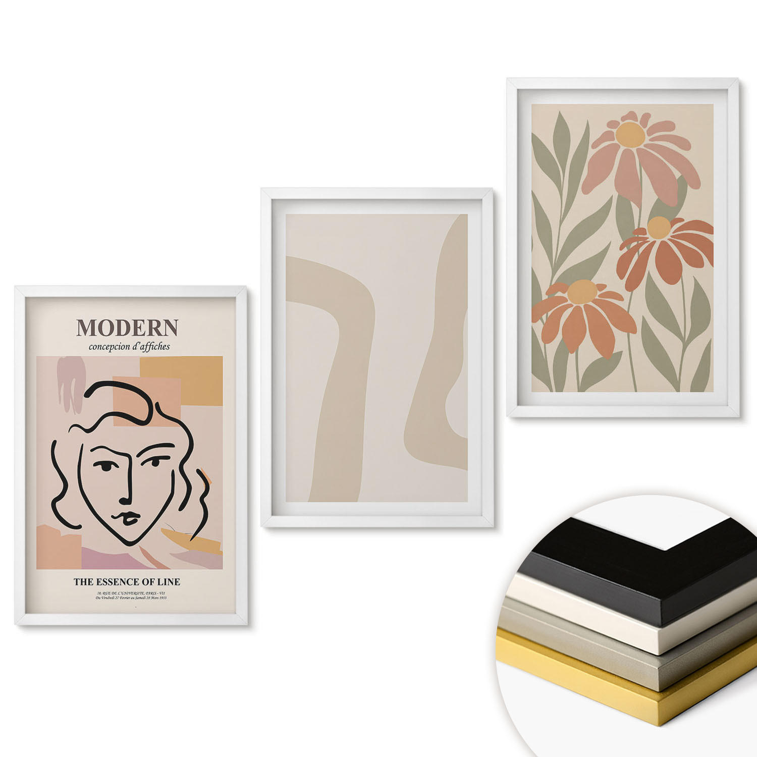 WANDBILDER 3er-Set - 40x60 cm Weißer Rahmen - Moderne abstrakte Frau - Weiß, Kunststoff (40/60cm) - ArtPrintCave