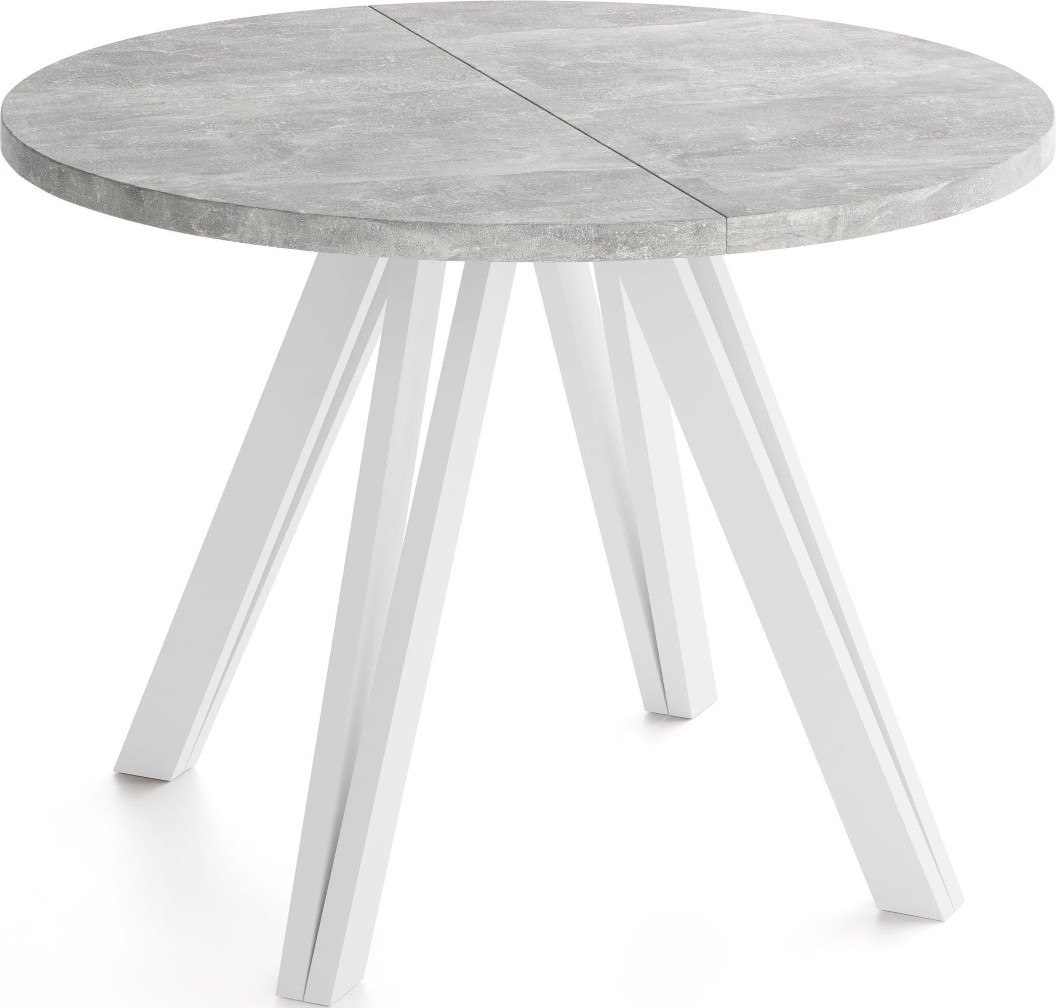 ESSTISCH Ravero runder ausziehbarer, Beton grau 100-140/100/77 cm - Hellgrau/Weiß, Holz/Holzwerkstoff (100/100/77cm) - WFL GROUP