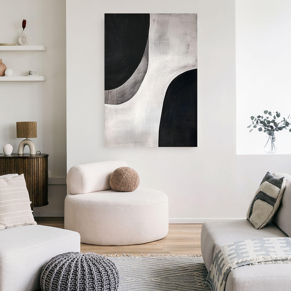 LEINWANDBILD Schwarz-Weiß-Abstraktion Minimalismus 80x120cm - Schwarz, Textil (80/120cm) - Feeby