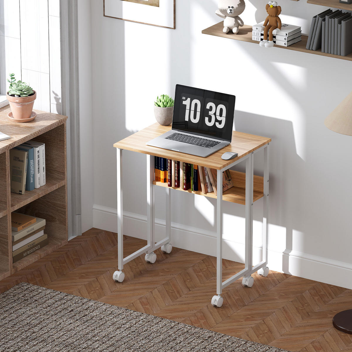 SCHREIBTISCH Natur klappbar mit Rollen und Ablagefach 63/50/75 cm - Naturfarben, Holzwerkstoff (50/63/75cm) - PANGIVO