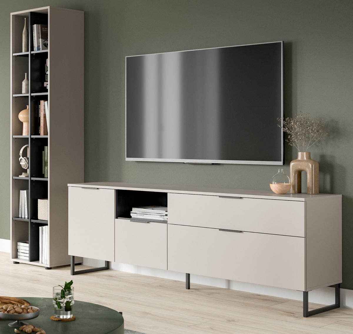 WOHNWAND kaschmir, schwarz 245 cm, Wohnkombination mit Soft-Close-Funktion - Kaschmir/Schwarz, Holzwerkstoff/Kunststoff (245/192/41cm) - Inn.Furn