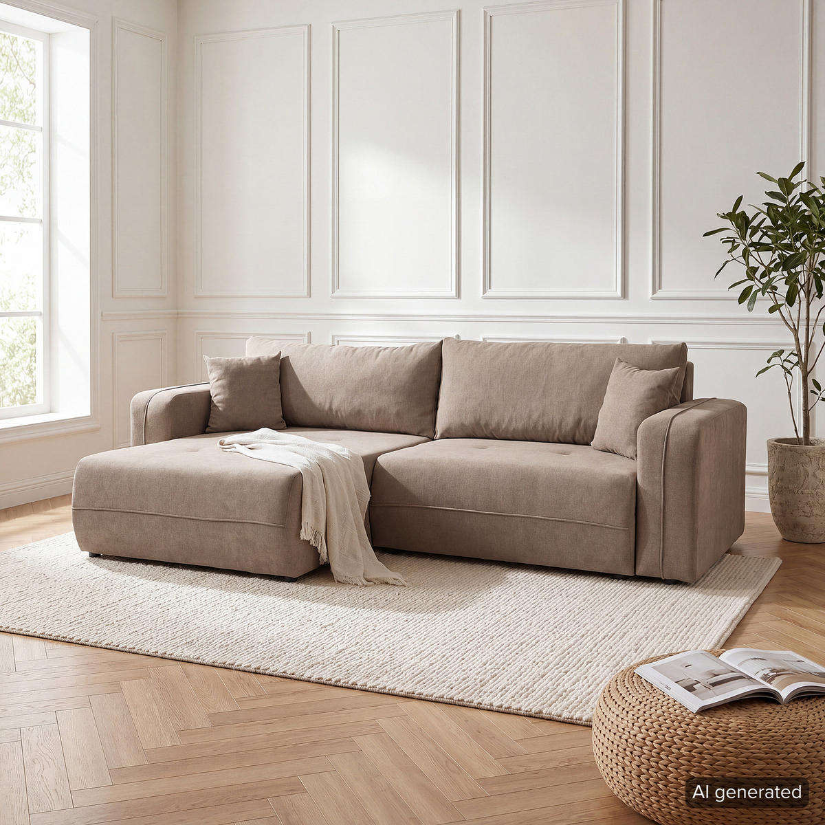 ECKSOFA mit Schlaffunktion - 244 cm - Schwarz/Cappuccino, Kunststoff/Textil (244/145cm) - home24