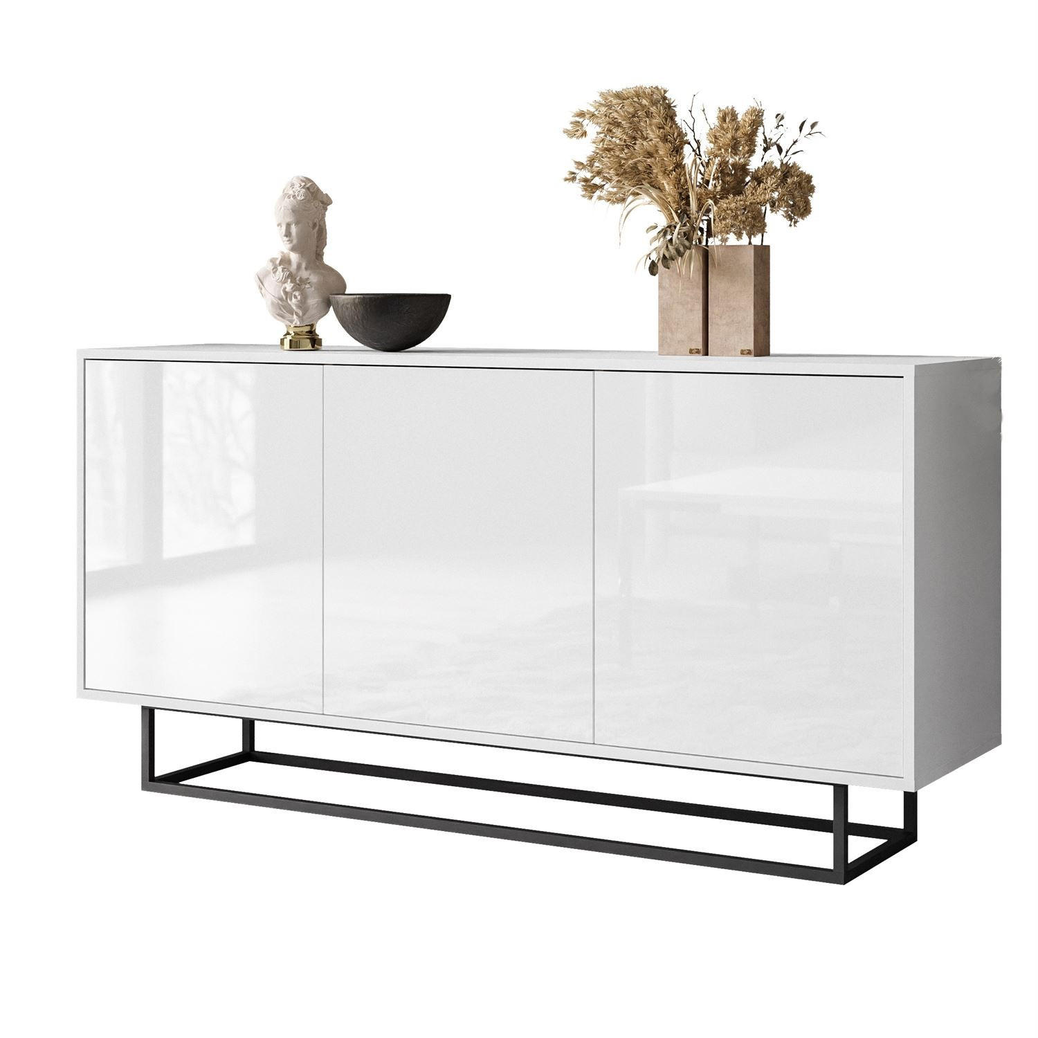 Lookway Sideboard Weiß, Weiß Hochglanz 154x75x40 cm