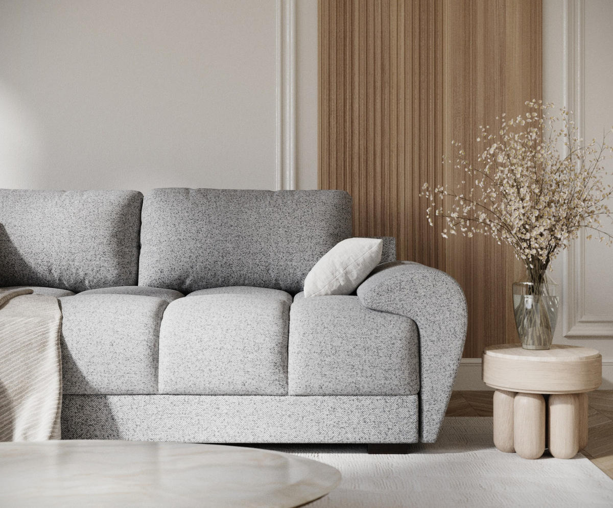 3-SITZER SOFA Peebles Grau Webstoff - Schwarz/Grau, Holz/Holzwerkstoff (244/90/101cm) - Maison de Reve