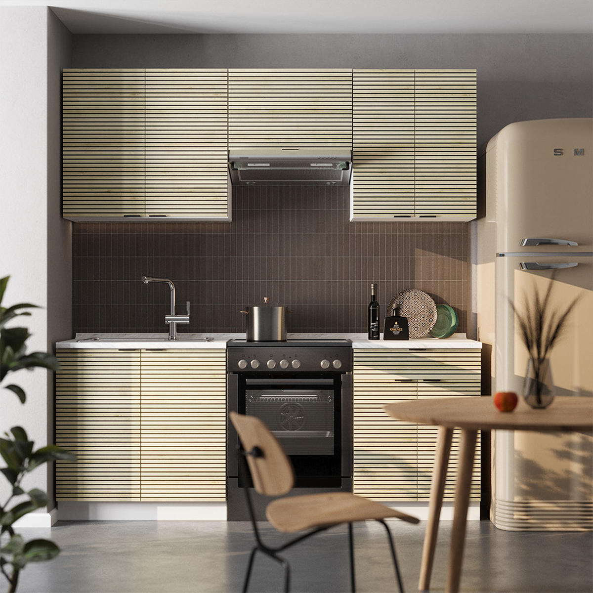 KÜCHENZEILE Fame-Line Eiche Paneel/Weiß 200 cm ohne Arbeitsplatte - Hellbraun/Eichefarben, Holzwerkstoff (200/81.6/46cm) - Vicco
