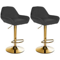 BARHOCKER 2er Set Prag Gold Stoff schwarz - Goldfarben/Schwarz, Textil/Metall (51/109/52cm) - TPFLiving