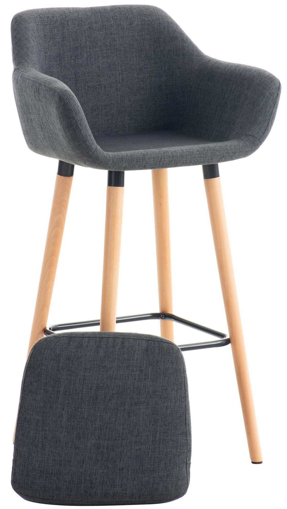 BARHOCKER 2er Set Stoff dunkelgrau - Eukalyptusholzfarben/Dunkelgrau, Holz/Textil (55/99/46cm) - CLP