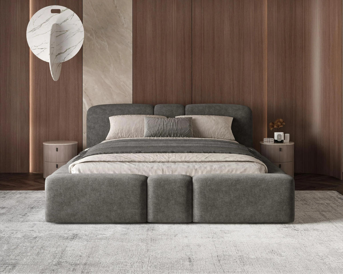 POLSTERBETT Monte 160x200 cm mit stabilem Metallrahmen, Bettkasten und Stauraum, Doppelbett mit Kopfteil - Perfect Harmony Anthrazit - Anthrazit, Holzwerkstoff (160/200cm) - Chilly