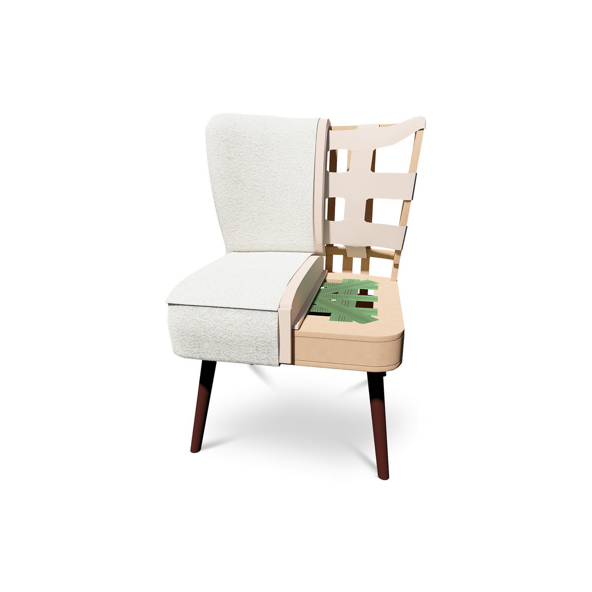 COCKTAILSESSEL 2er-Set Jofi aus weißem Frottee - Dunkelbraun/Weiß, Holz/Textil (56/70.5/67cm) - Sicaan