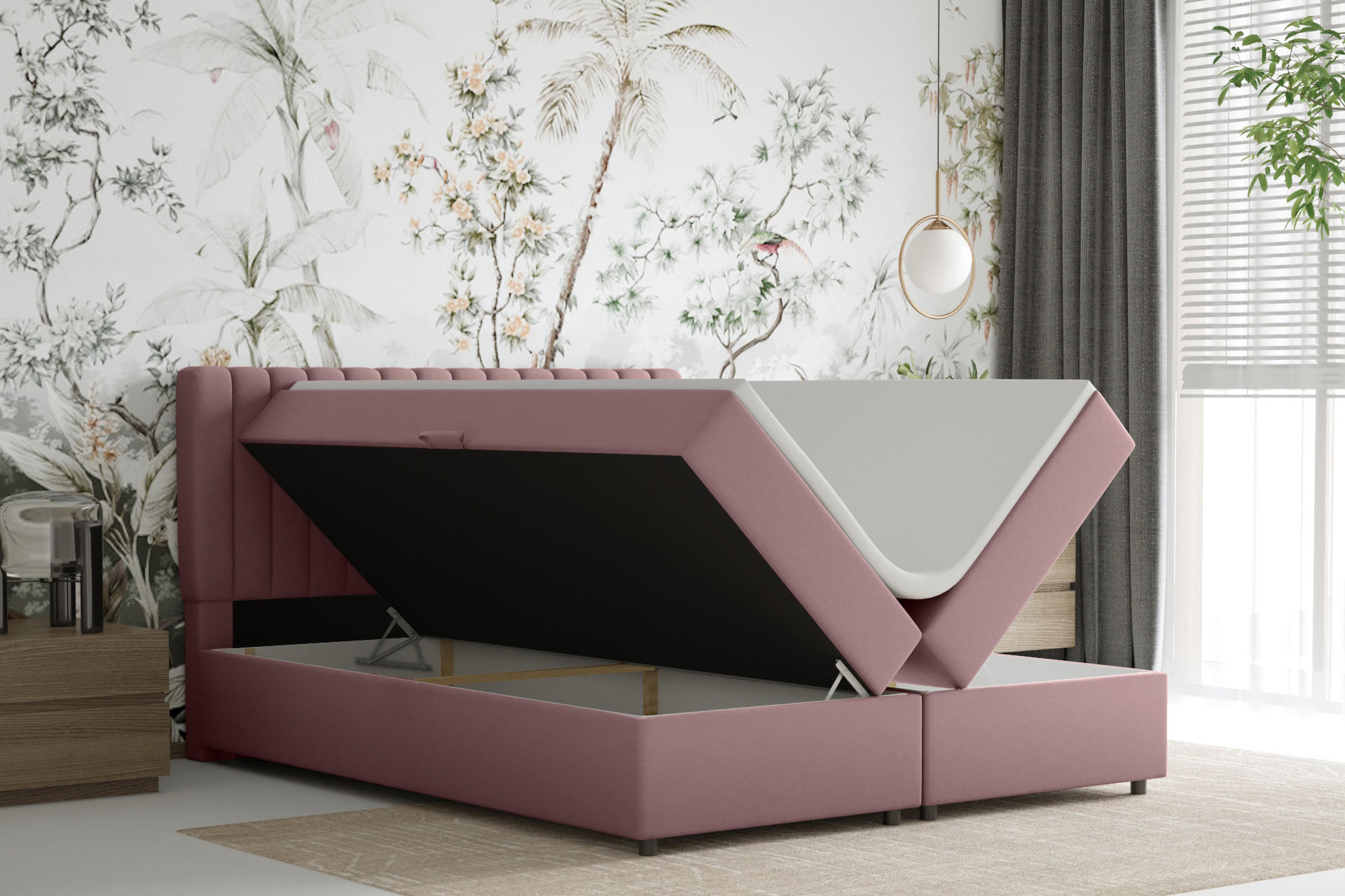 BOXBETT Everest rosa 160 x 200 cm Doppelbett mit hochwertiger Bonell-Matratze und Topper - Rosa, Holz (160/200cm) - Panda Möbel