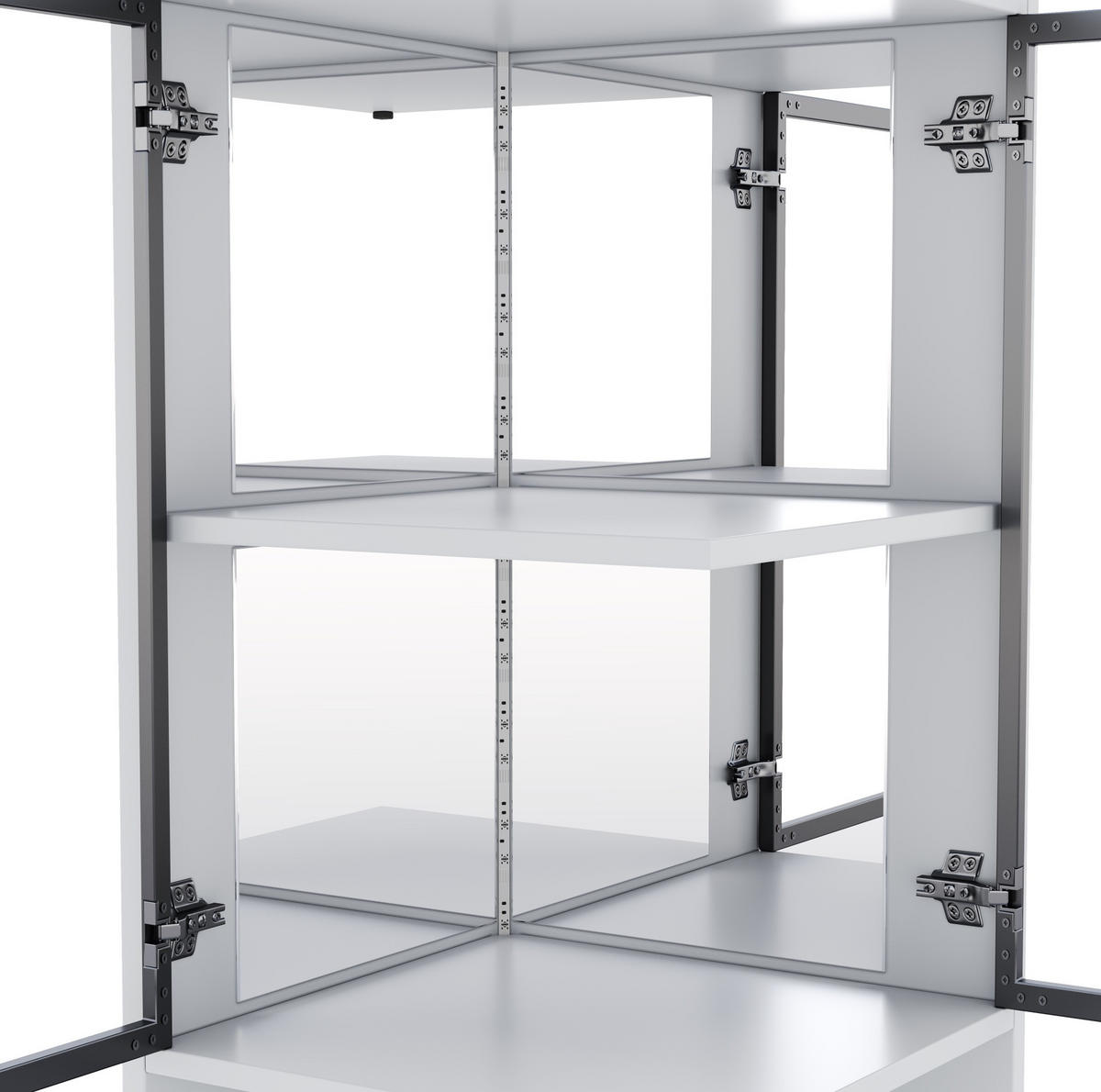 HIGHBOARD mit LED-Beleuchtung 42/44/205 cm – mit 2 Glastüren und Spiegelfront - Weiß, Holzwerkstoff (42/205/44cm) - BEAOK