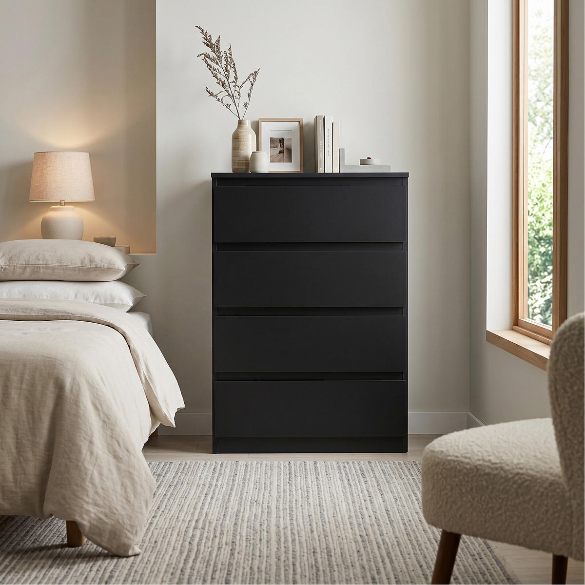 KOMMODE NUDO 70/102/39cm mit 4 Schubladen Türen Schwarz - Schwarz, Holzwerkstoff (70/102/39cm) - MASSENO