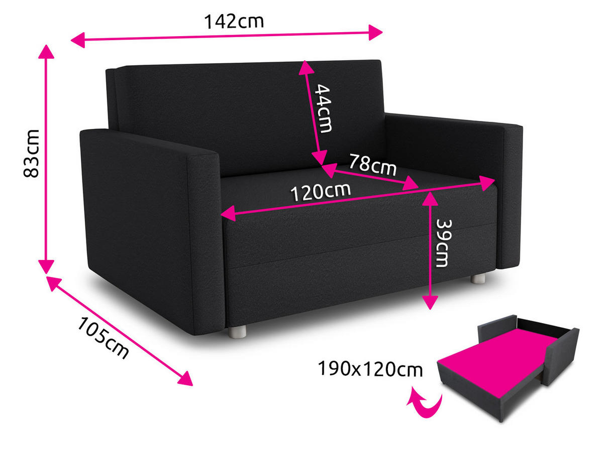 SCHLAFSOFA Pura Maxi - Silberfarben/Schwarz, Holz/Kunststoff (142/83/105cm)
