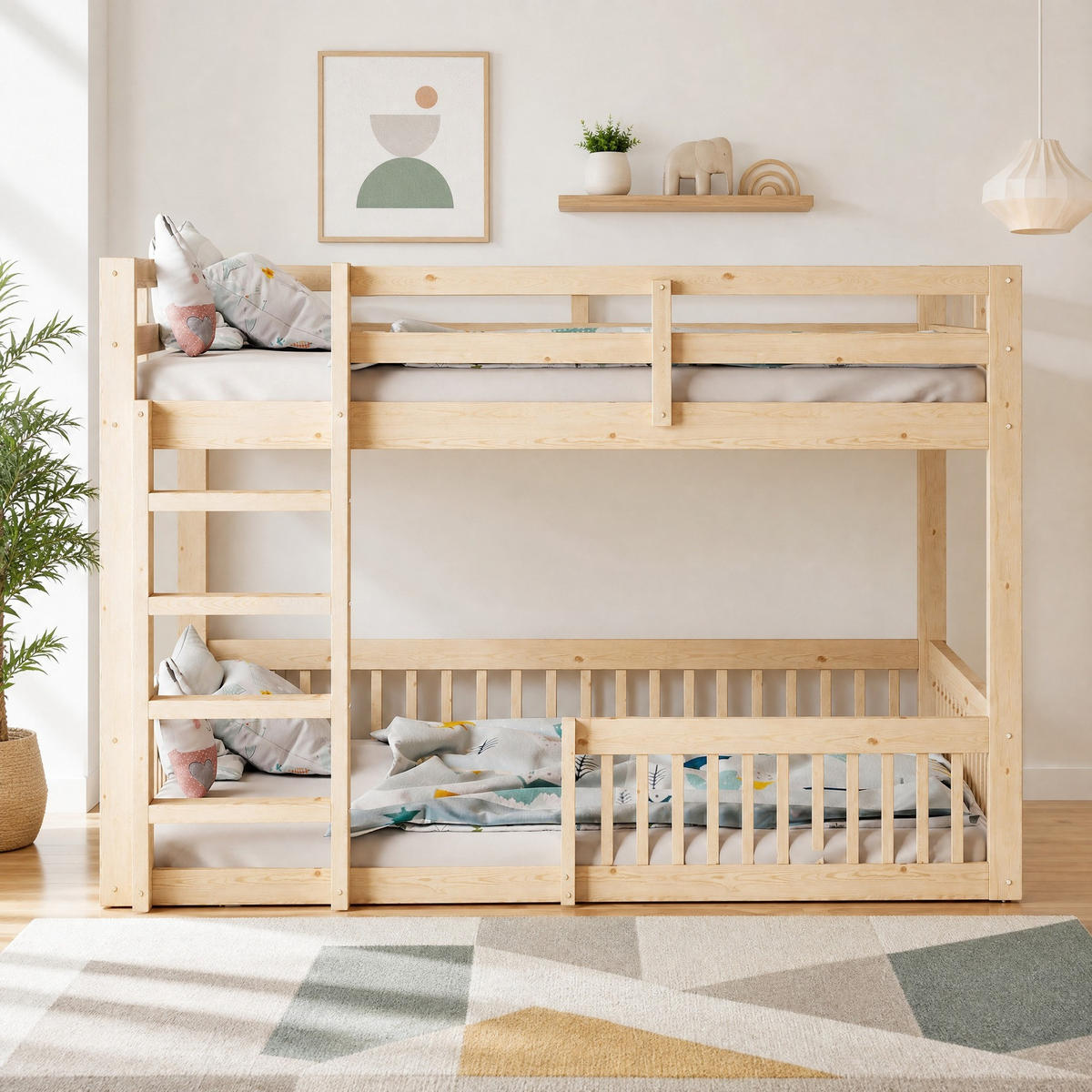 ETAGENBETT 160/200 cm aus Kiefernholz und MDF mit Geländern, Natur - Naturfarben, Holzwerkstoff (160/200cm) - OKMYHOME