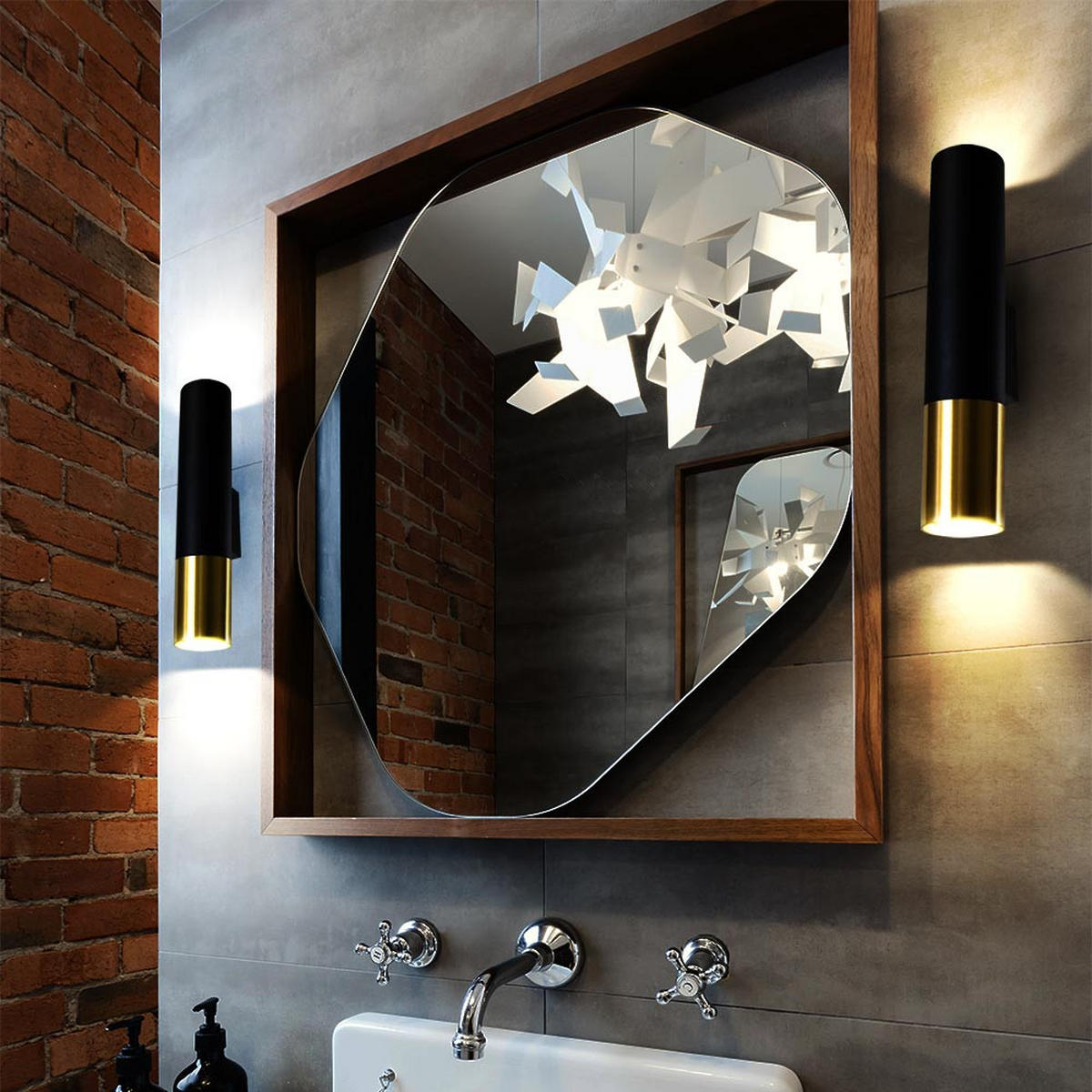 WANDLEUCHTE Stahl Schwarz Gold 2-flammig - Schwarz, Metall (8/29/6cm)